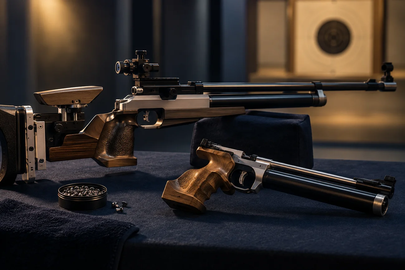 Illustrative 10 m air rifle and air pistol equipment